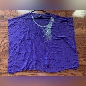 Midnight Velvet Purple Caftan Beaded Blouse Size M